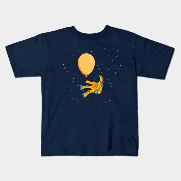 Astronaut hanging on a balloon in space Kids T-Shirt by Ace design